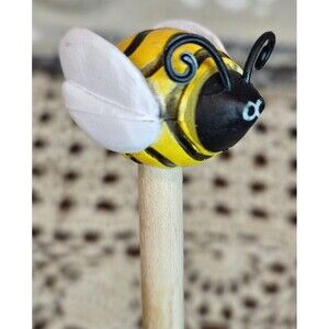 Adorable New Wooden Cute Bee Honey Pot Dipper 7"